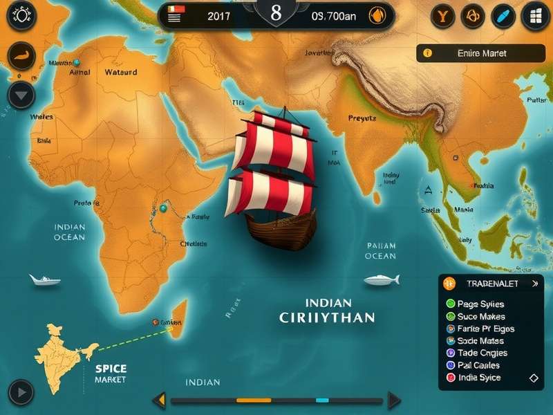 Indian Ocean Cinnamon Quest gameplay screenshot showing ship navigation